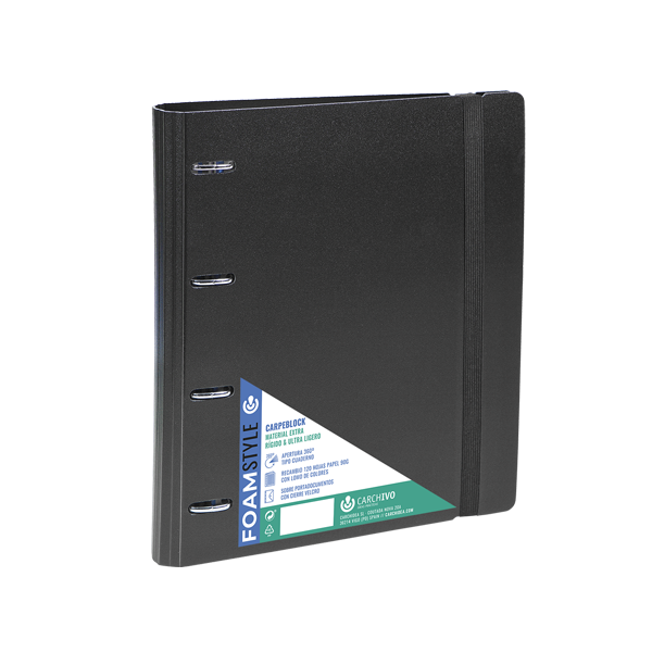 Carpeblock A4 4 anelles + recanvi 100 f. Foam Style Negre