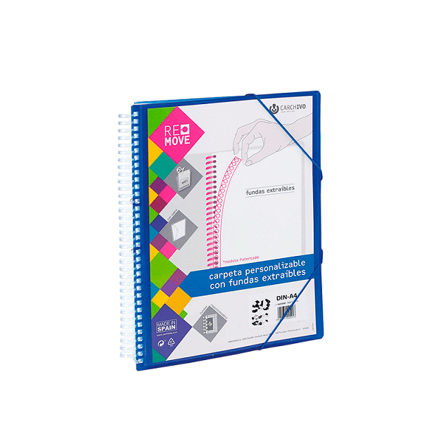 Carpeta multifundas espiral A4 Remove 30 hojas Azul Eléctrico