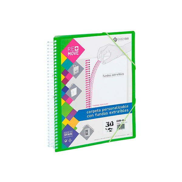 Carpeta multifundas espiral A4 Remove 30 hojas Verde fluor