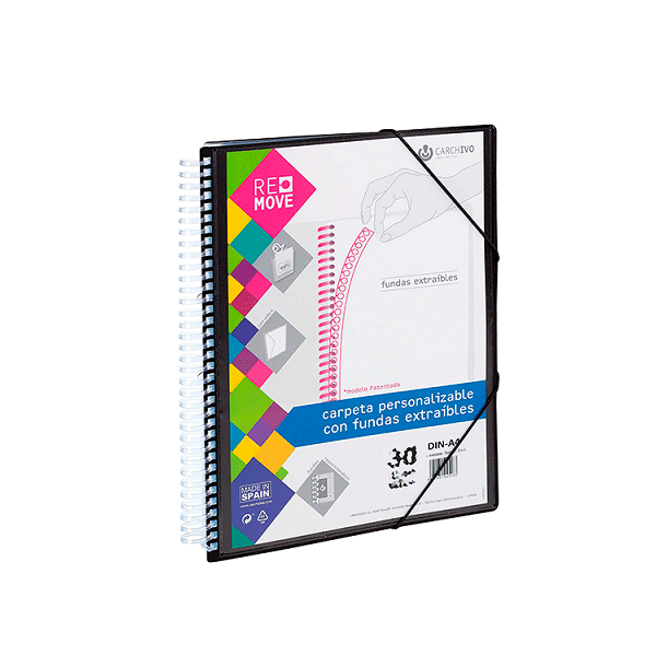 Carpeta multifundas espiral A4 Remove 30 hojas Negro