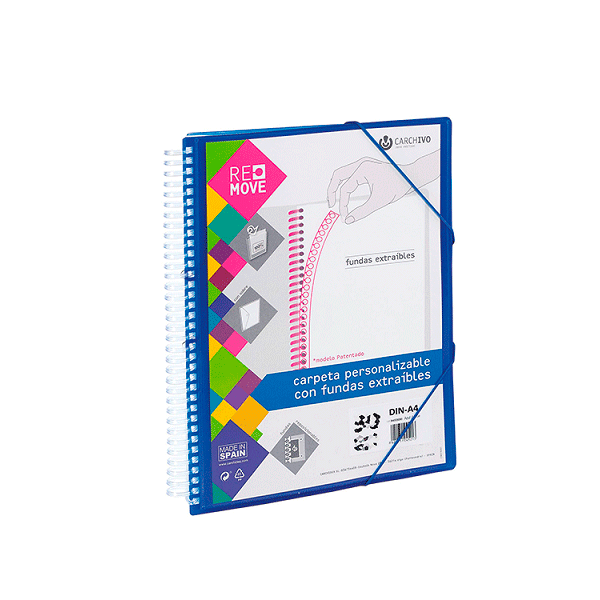 Carpeta multifundas espiral A4 Remove 40 hojas Azul Eléctrico
