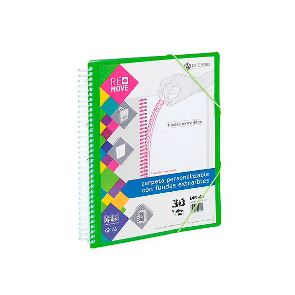 Carpeta multifundas espiral A4 Remove 40 hojas Verde fluor