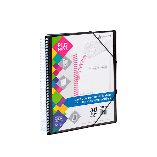 Carpeta multifundas espiral A4 Remove 40 hojas Negro