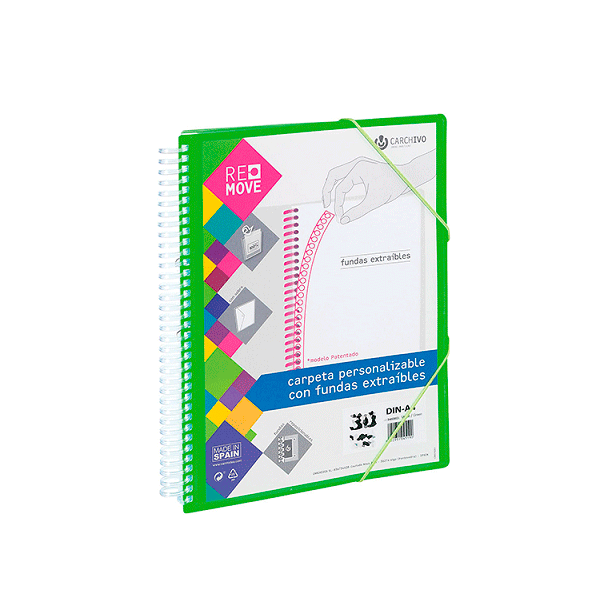 Carpeta multifundas espiral A4 Remove 50 hojas Verde fluor