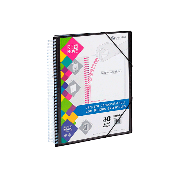 Carpeta multifundas espiral A4 Remove 50 hojas Negro