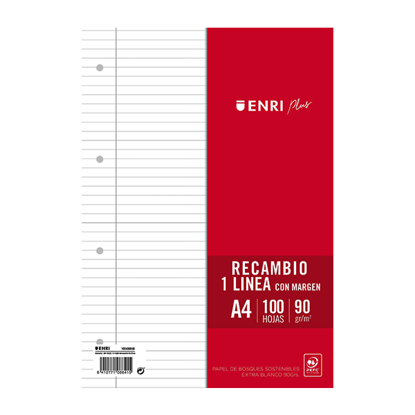 Recambios Enri 100 hojas A4 4 taladros