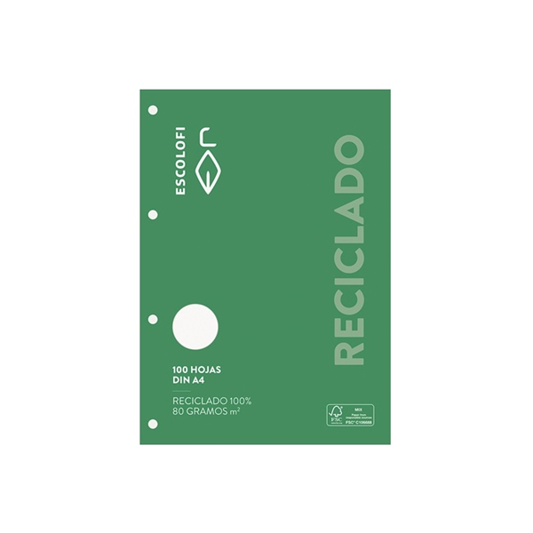 Recanvi Escolofi reciclat Green 100 fulls A4 4 for
