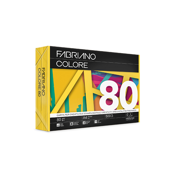 Paquete 500 hojas papel Fabriano Colore A4 Amarillo intenso
