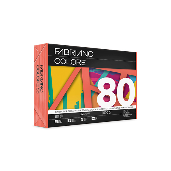 Paquete 500 hojas papel Fabriano Colore A4 Naranja