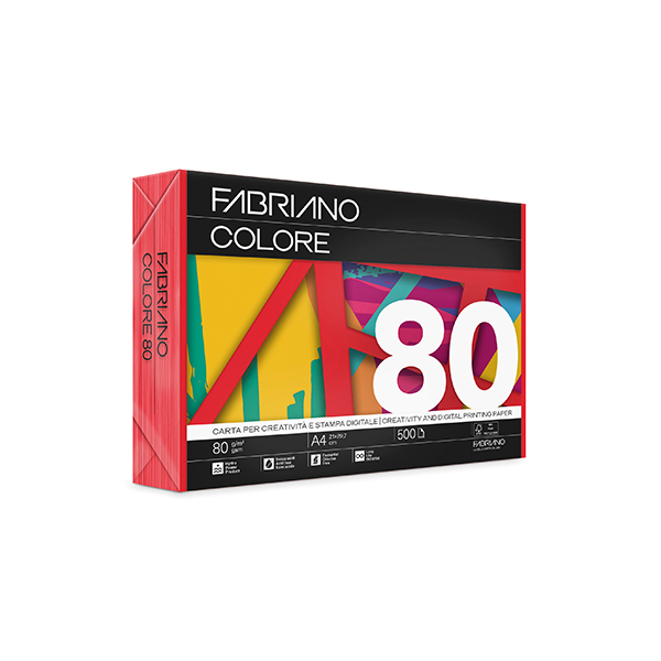 Paquete 500 hojas papel Fabriano Colore A4 Rojo