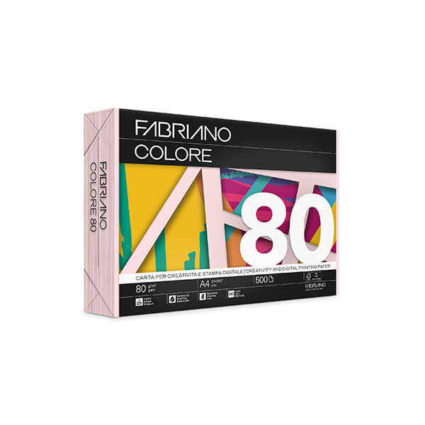 Paquete 500 hojas papel Fabriano Colore A4 Rosa