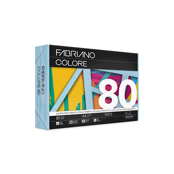 Paquete 500 hojas papel Fabriano Colore A4 Azul celeste