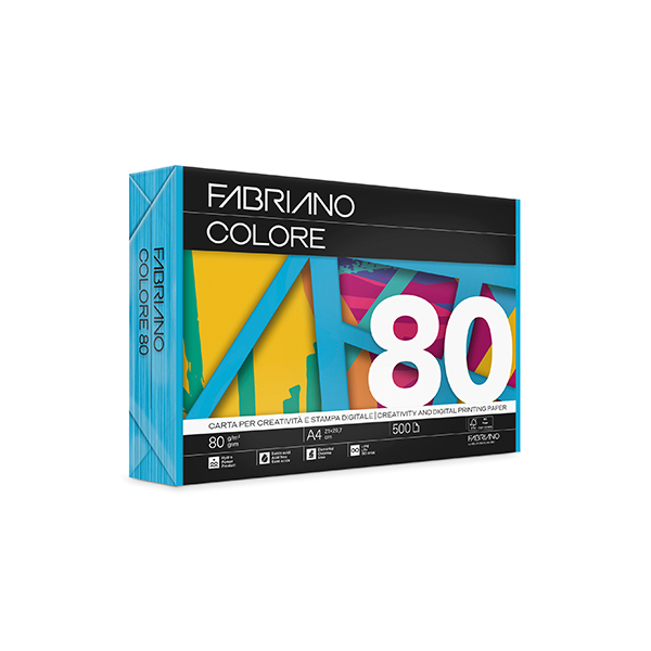 Paquete 500 hojas papel Fabriano Colore A4 Azul turquesa