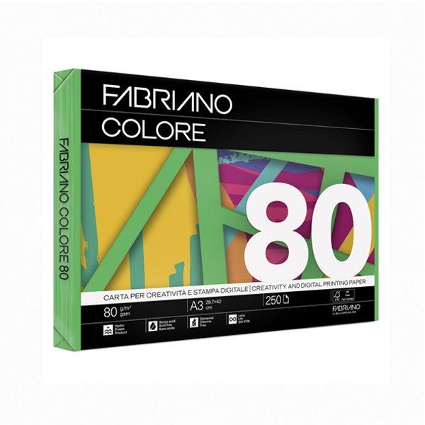 Paquet 250 fulls paper Fabriano Colore A3 Verd intens