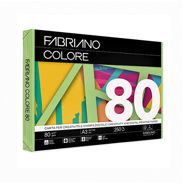 Paquet 250 fulls paper Fabriano Colore A3 Verd mig