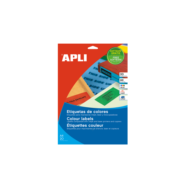 Etiquetes adhesives de colors Apli A4 20 fulls