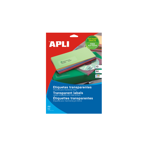 Etiquetas transparentes para Inkjet Apli A4 10 hojas