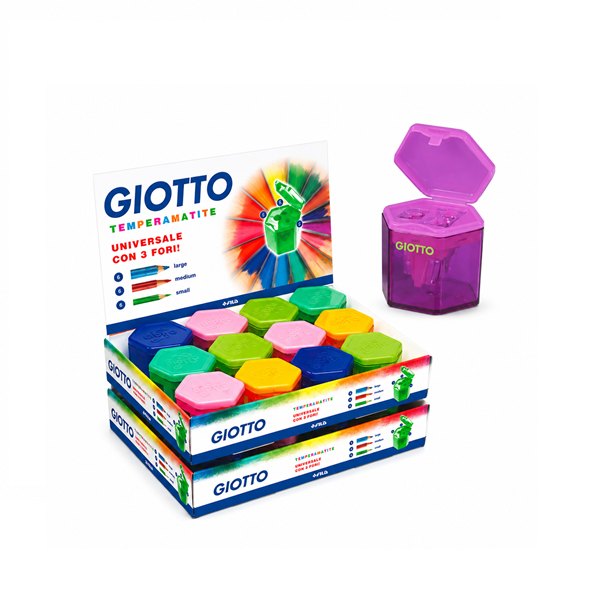 Afilalápiz Giotto plástico con depósito hexagonal 3 usos