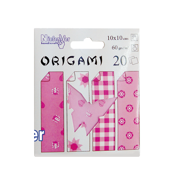 Sobre de 20 hojas papel origami 20x20 cm Rosa