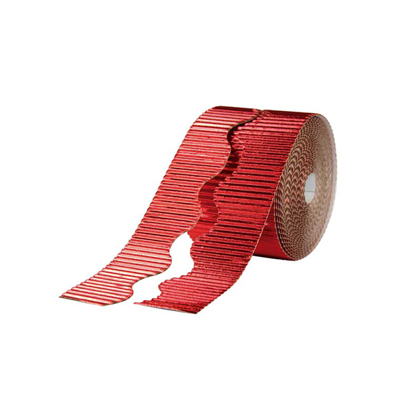 Pack 2 rotlles vora decoratiu cartró ondulat metal·litzat 10 cm Vermell