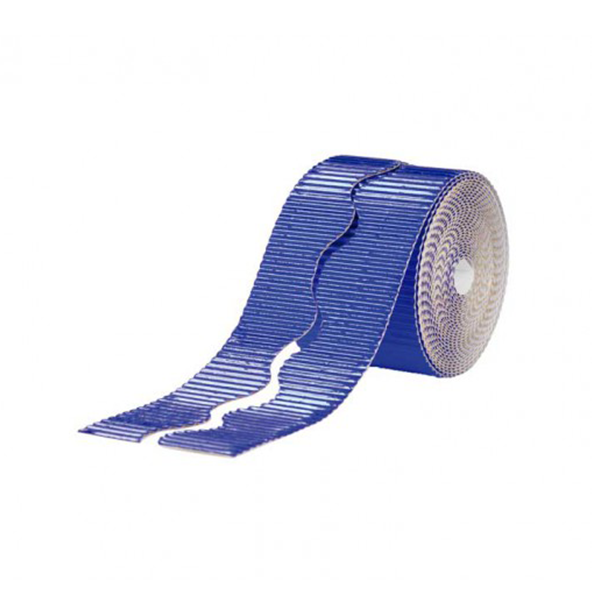 Pack 2 rotlles vora decoratiu cartró ondulat metal·litzat 10 cm Blau