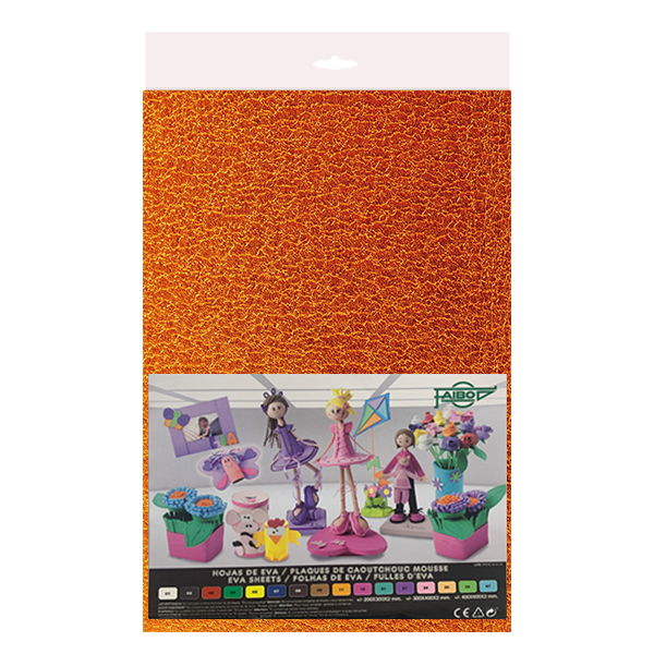 Bolsa 3 planchas eva metalizada 40x60 cm Naranja