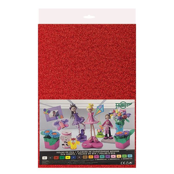Bolsa 3 planchas eva metalizada 40x60 cm Roja