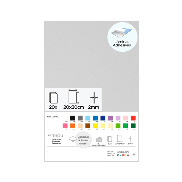 Bolsa 20 planchas eva adhesiva 20x30 cm colores surtidos