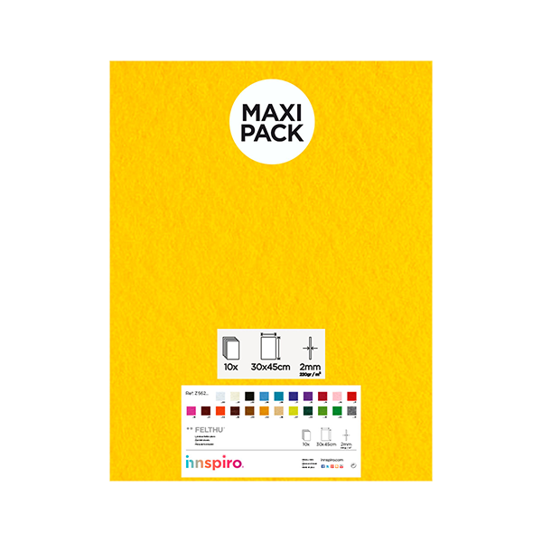 Pack 10 planchas fieltro 30x45 cm Amarillo