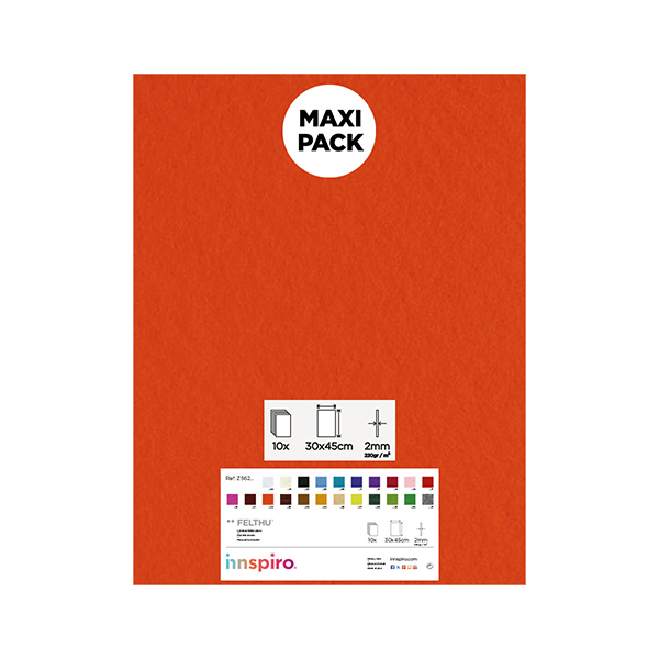 Pack 10 planchas fieltro 30x45 cm Naranja