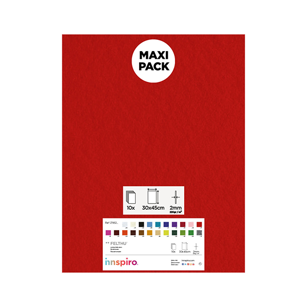 Pack 10 planchas fieltro 30x45 cm Rojo