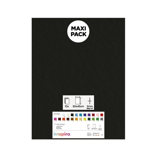 Pack 10 planchas fieltro 30x45 cm Negro