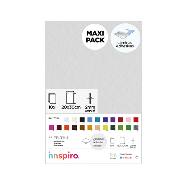 Pack 10 planchas fieltro adhesivo 20x30 cm Blanco