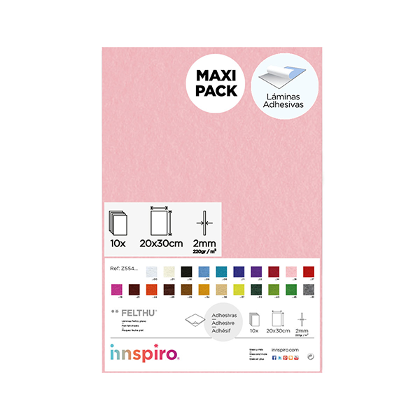 Pack 10 planchas fieltro adhesivo 20x30 cm Rosa