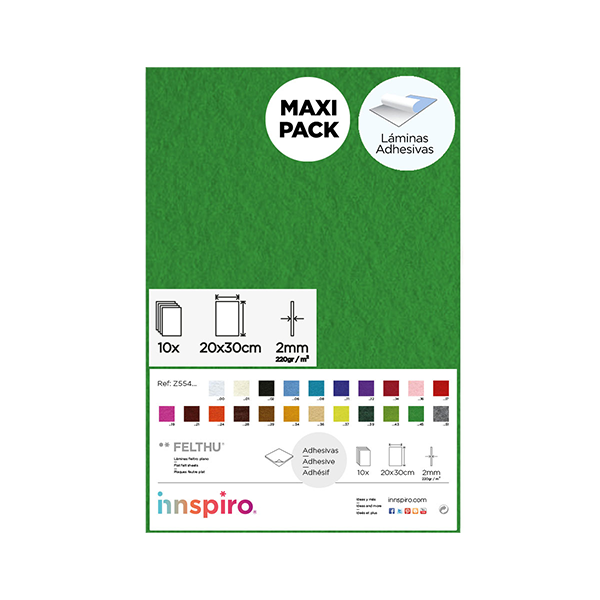 Pack 10 planchas fieltro adhesivo 20x30 cm Verde fuerte