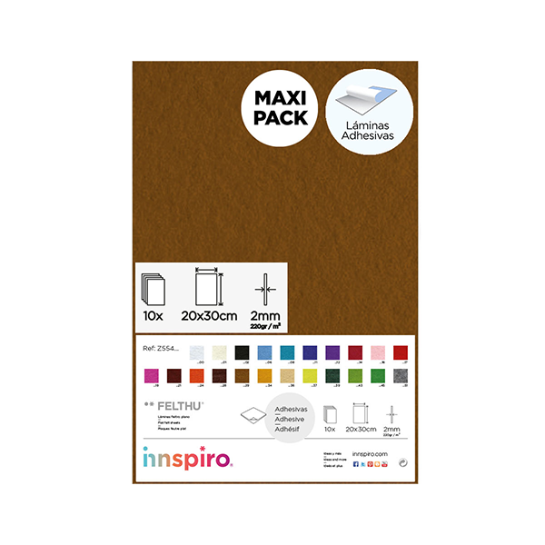 Pack 10 planchas fieltro adhesivo 20x30 cm Marrón
