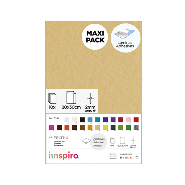 Pack 10 planchas fieltro adhesivo 20x30 cm Cáscara de huevo