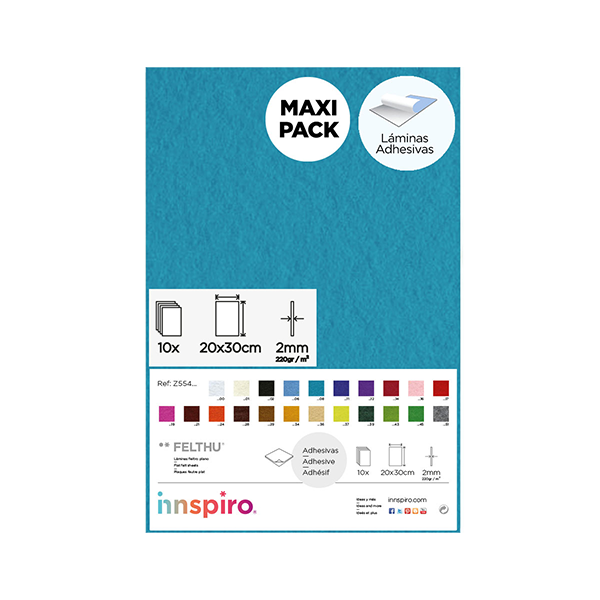 Pack 10 planchas fieltro adhesivo 20x30 cm Azul turquesa