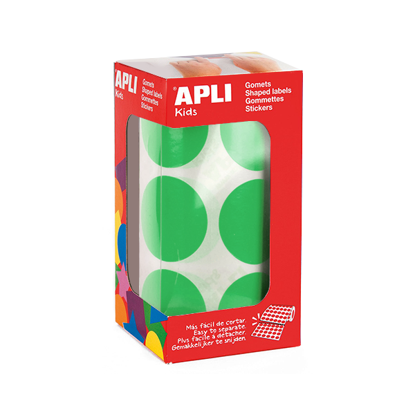 Rollo gomets Apli círculos 33 mm Verde