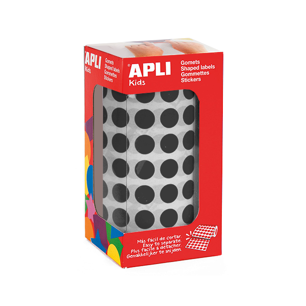 Rollo gomets Apli círculos 10,5 mm Negro