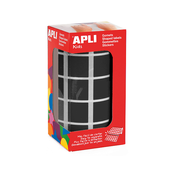 Rotlle gomets Apli quadrats 20 mm Negre