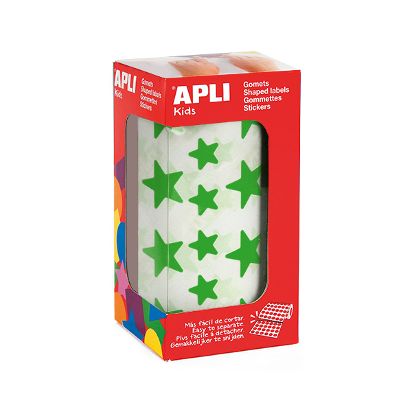 Rollo gomets Apli estrellas grandes y pequeñas Verde