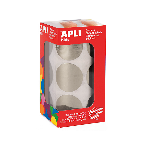 Rotlle gomets Apli cercles 33 mm Plata metal·litzat