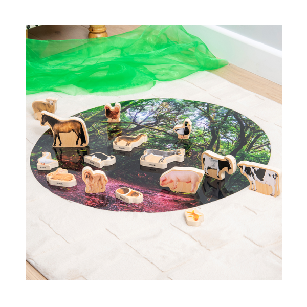Set de 15 bloques madera animales domésticos