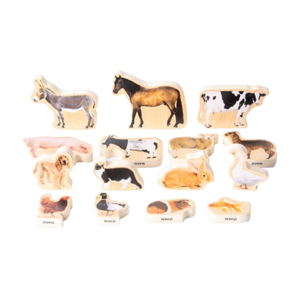 Set de 15 bloques madera animales domésticos