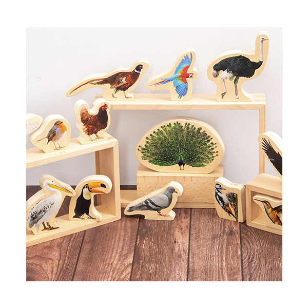 Set 15 bloques de madera de pájaros