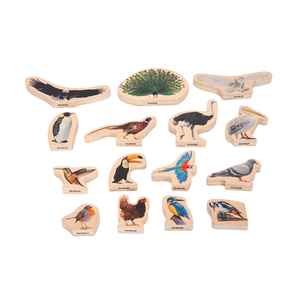 Set 15 bloques de madera de pájaros