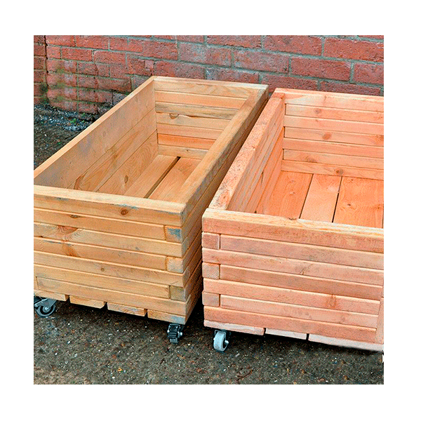 Kit de 2 jardineras rectangulares con ruedas