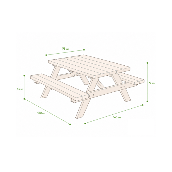 Mesa picnic ECO 180x160x73 cm