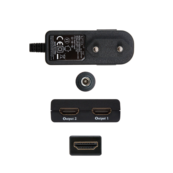 HDMI duplicador alta velocidad 1x2 con alimentación y cable, negro, 50 cm.